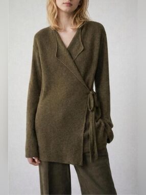 Zara Olive Wrap-Front Women's Sweater - Soft Knit